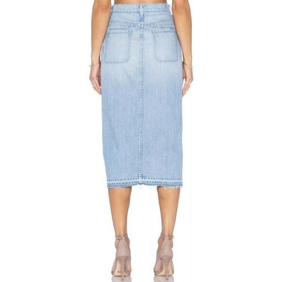 NWT 7 FOR ALL MANKIND Sz 26 EXPOSED BUTTONS DENIM MIDI SKIRT LIGHT BLUE $198 - Picture 3 of 3